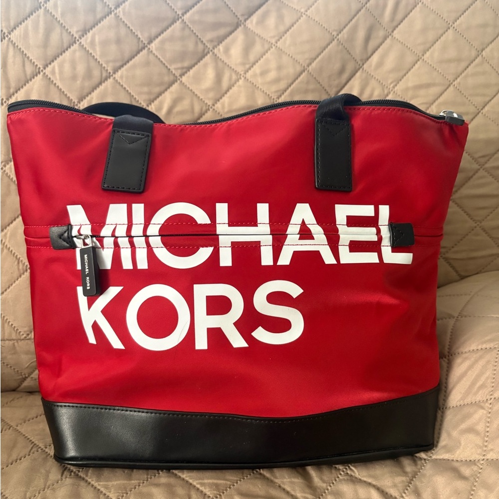 Michael Kors Red and Black Logo Duffel Tote